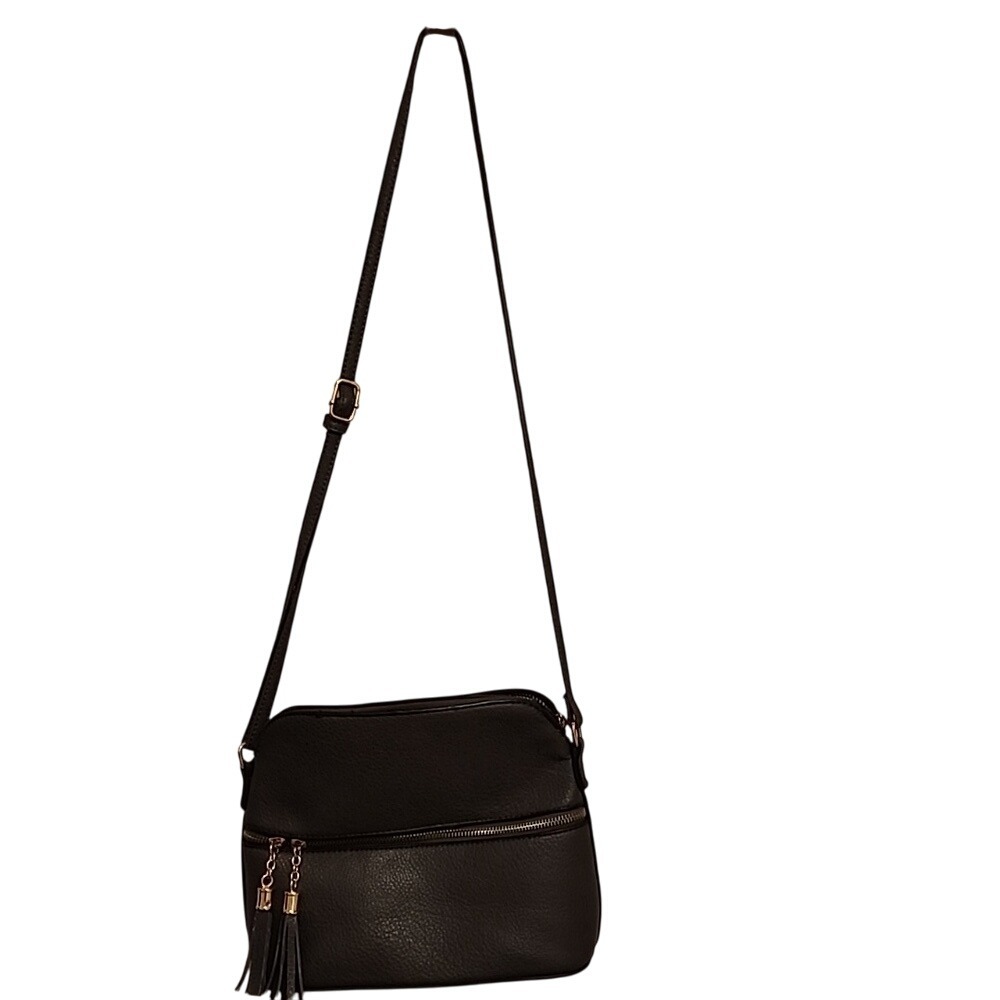 Crossbody Bag Small Gray Pebbled Faux Leather Travel Neutral Capsule - Picture 3 of 15